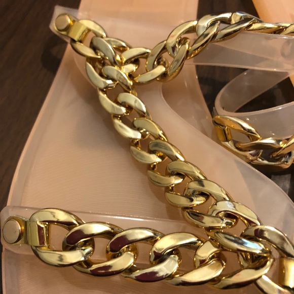 New Wild Diva Lounge Peach Plastic Jelly Flat sandals Size 10 Gold chain Braided - Picture 6 of 16